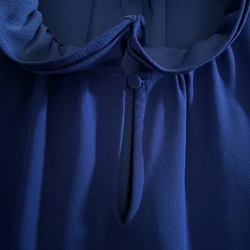 J Crew Ruffle Neck Top in 365 Crepe Electric Blue | XS
